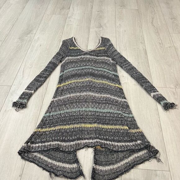 Free People Size MED Life's A Beach Knit Crochet Sweater Multi Striped Open Back - Picture 1 of 7